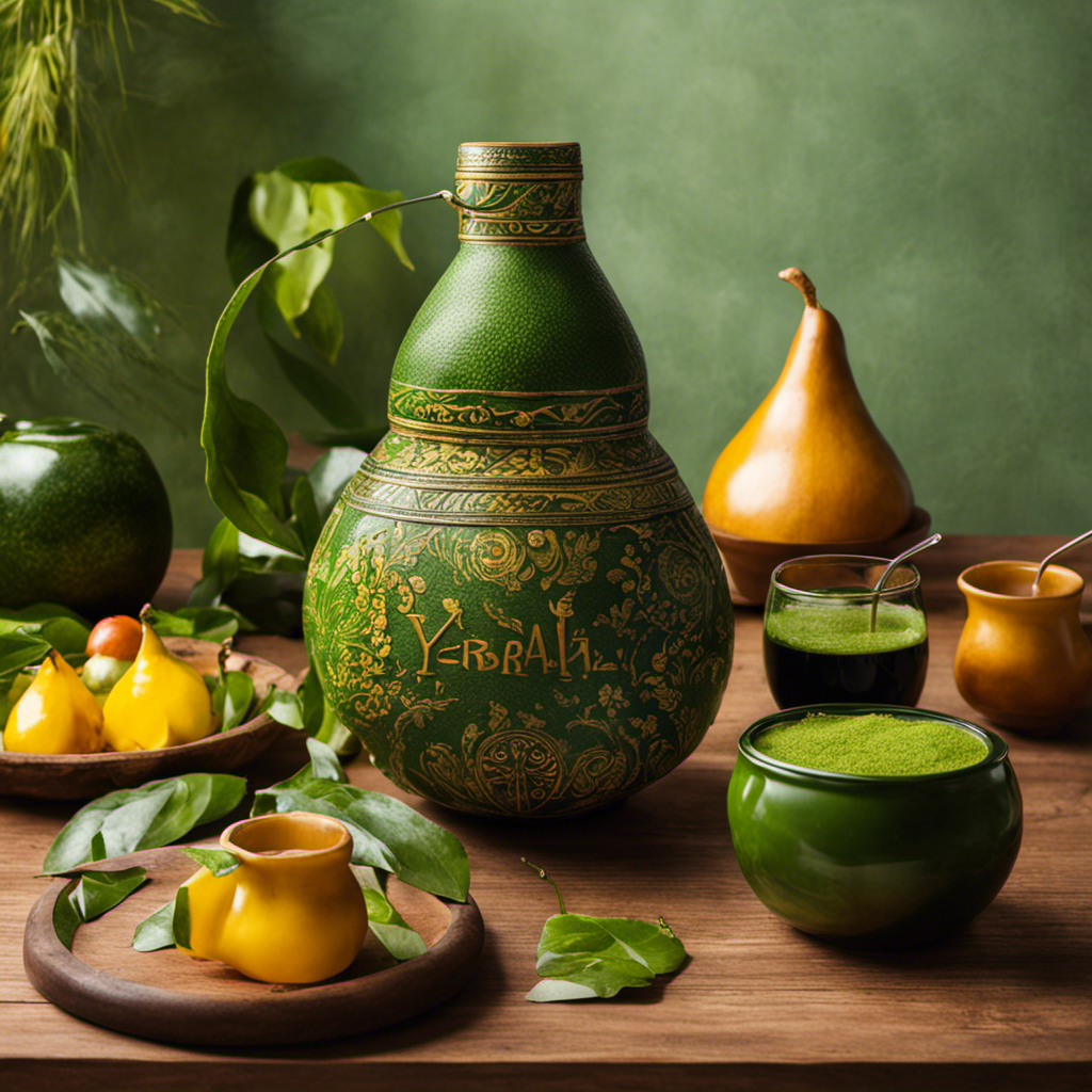 An image showcasing the vibrant world of Yerba Mate Lingo: a gourd filled to the brim with velvety green brew, a bombilla immersed in it, and a circle of friends enjoying the traditional South American drink