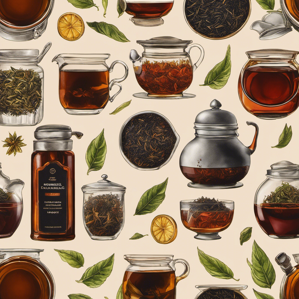An image showcasing a variety of black tea leaves - from delicate Darjeeling to robust Assam - steeping in glass jars filled with kombucha, capturing the rich colors and aromas that define each distinct tea profile