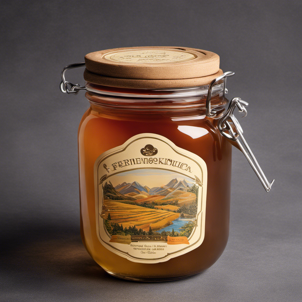 An image showcasing a glass jar with a wide opening, filled with a vibrant batch of fermenting Kombucha tea