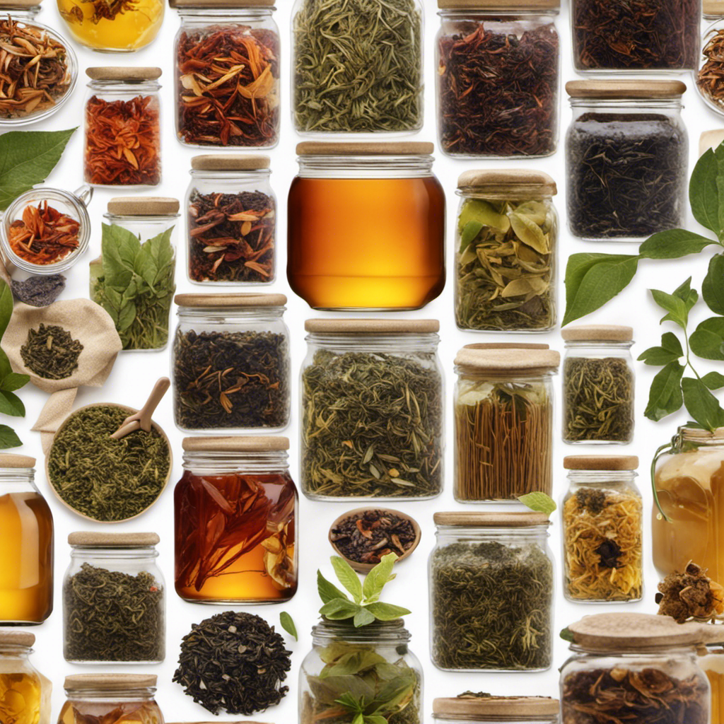 An image showcasing a vibrant assortment of loose tea leaves, from green to black and herbal varieties