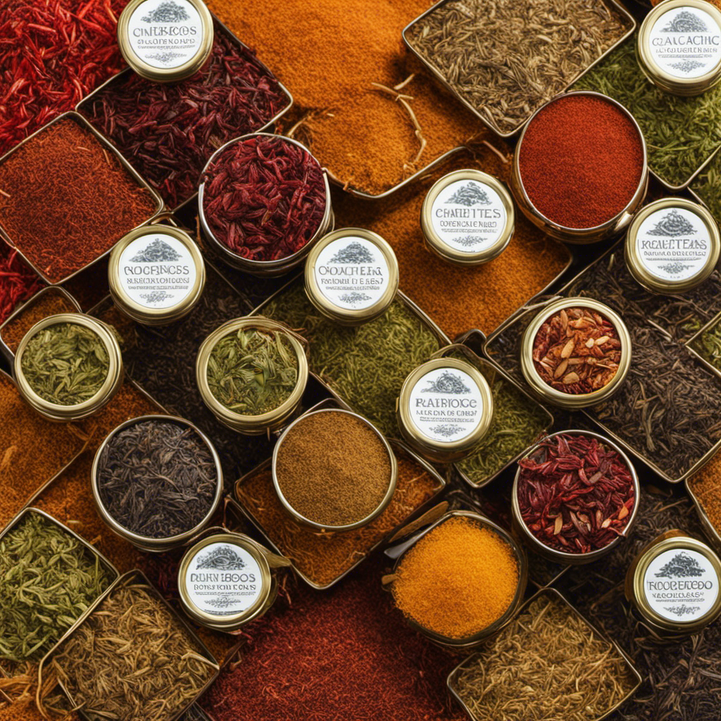 An image showcasing a vibrant assortment of organic, green, red, flavored, and loose leaf Rooibos teas