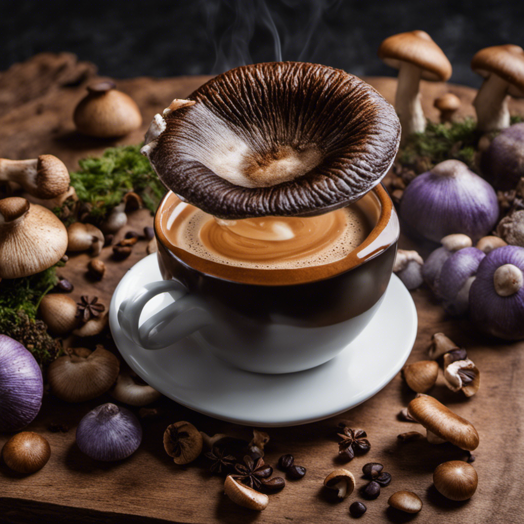 An image capturing a steaming cup of Ryze Mushroom Coffee, showcasing its unique blend
