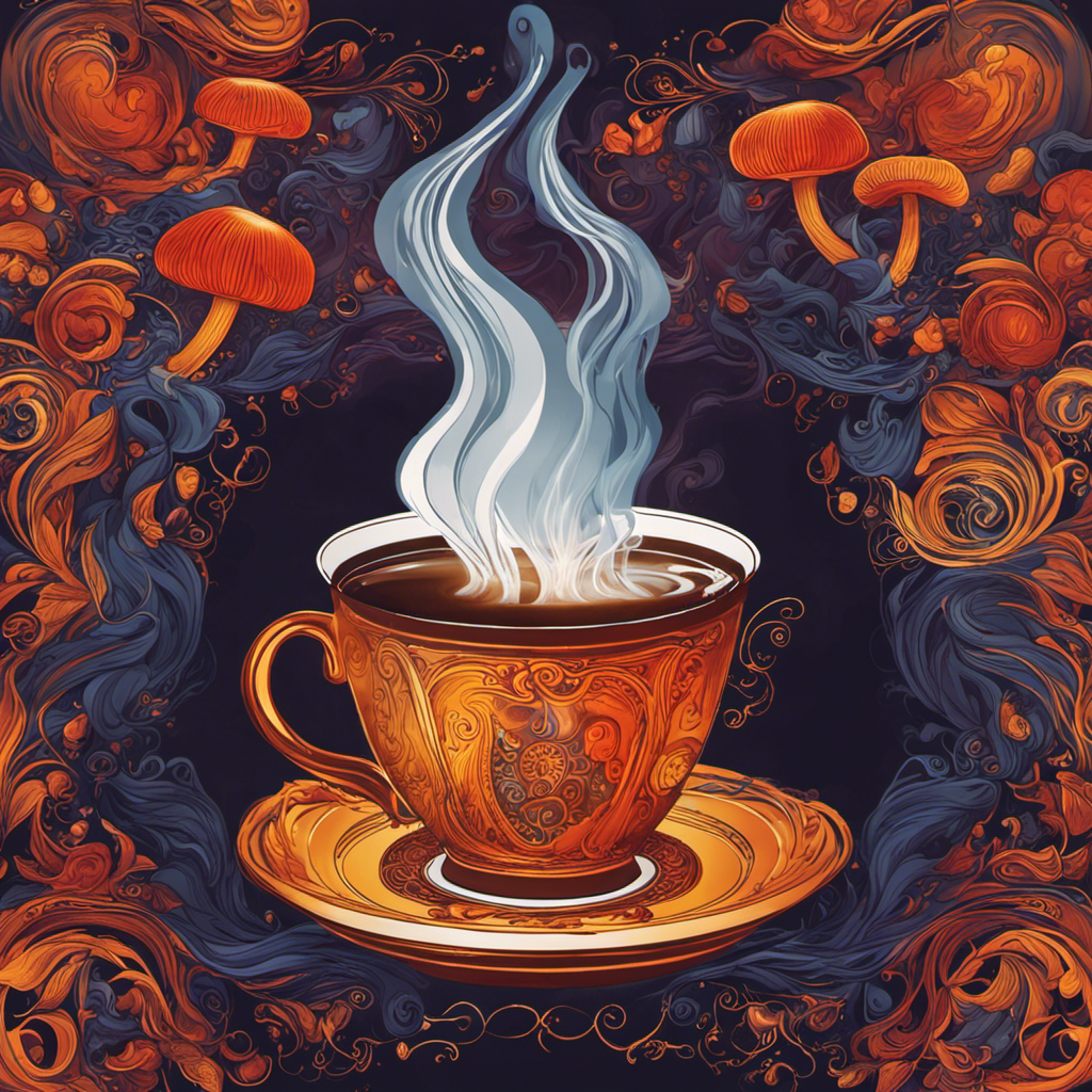 An image showcasing a steaming cup of Ryze Mushroom Coffee, revealing its rich, earthy aroma
