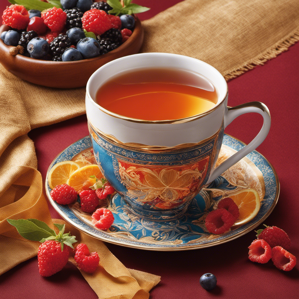 An image showcasing a vibrant, steaming cup of rooibos tea infused with enticing flavors