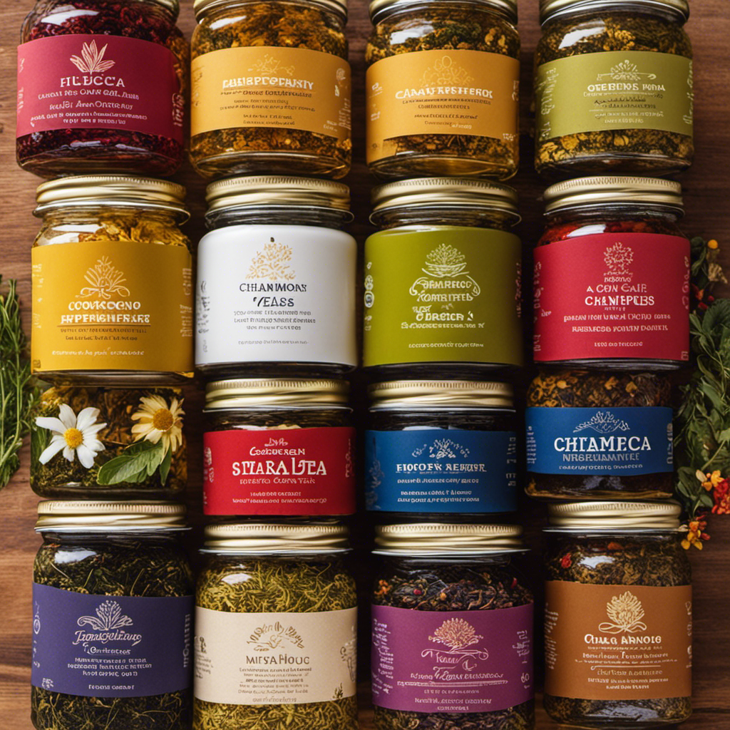 An image showcasing a vibrant assortment of non-caffeinated teas, such as chamomile, hibiscus, and peppermint, steeping in glass jars, ready to be transformed into delicious and refreshing kombucha