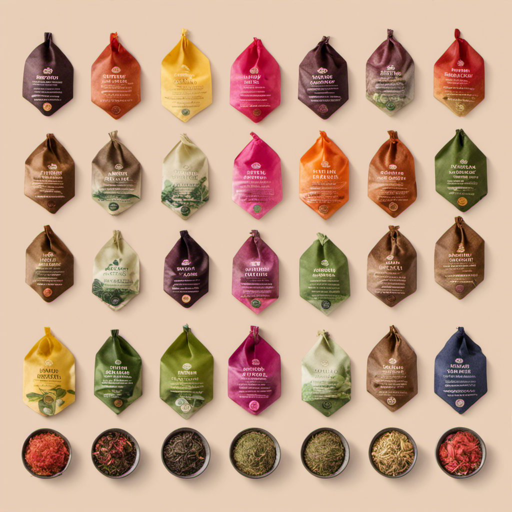 An image showcasing different types of tea bags, each containing loose tea leaves in vibrant hues