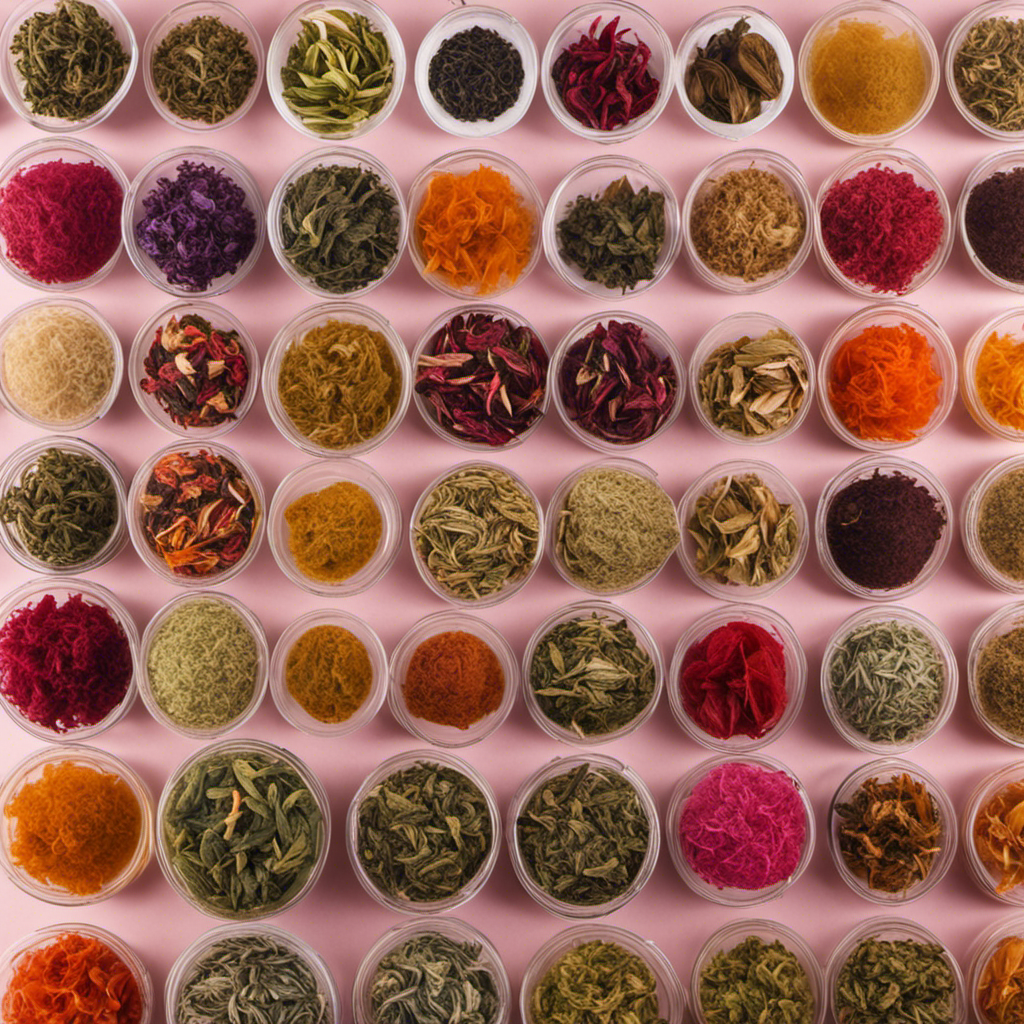 An image showcasing different types of tea bags, each containing loose tea leaves in vibrant hues