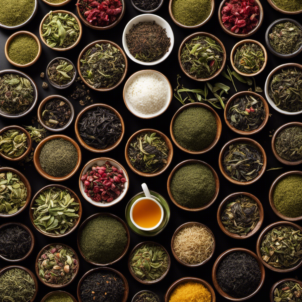 An image showcasing a diverse selection of loose leaf teas, including green, black, and white varieties