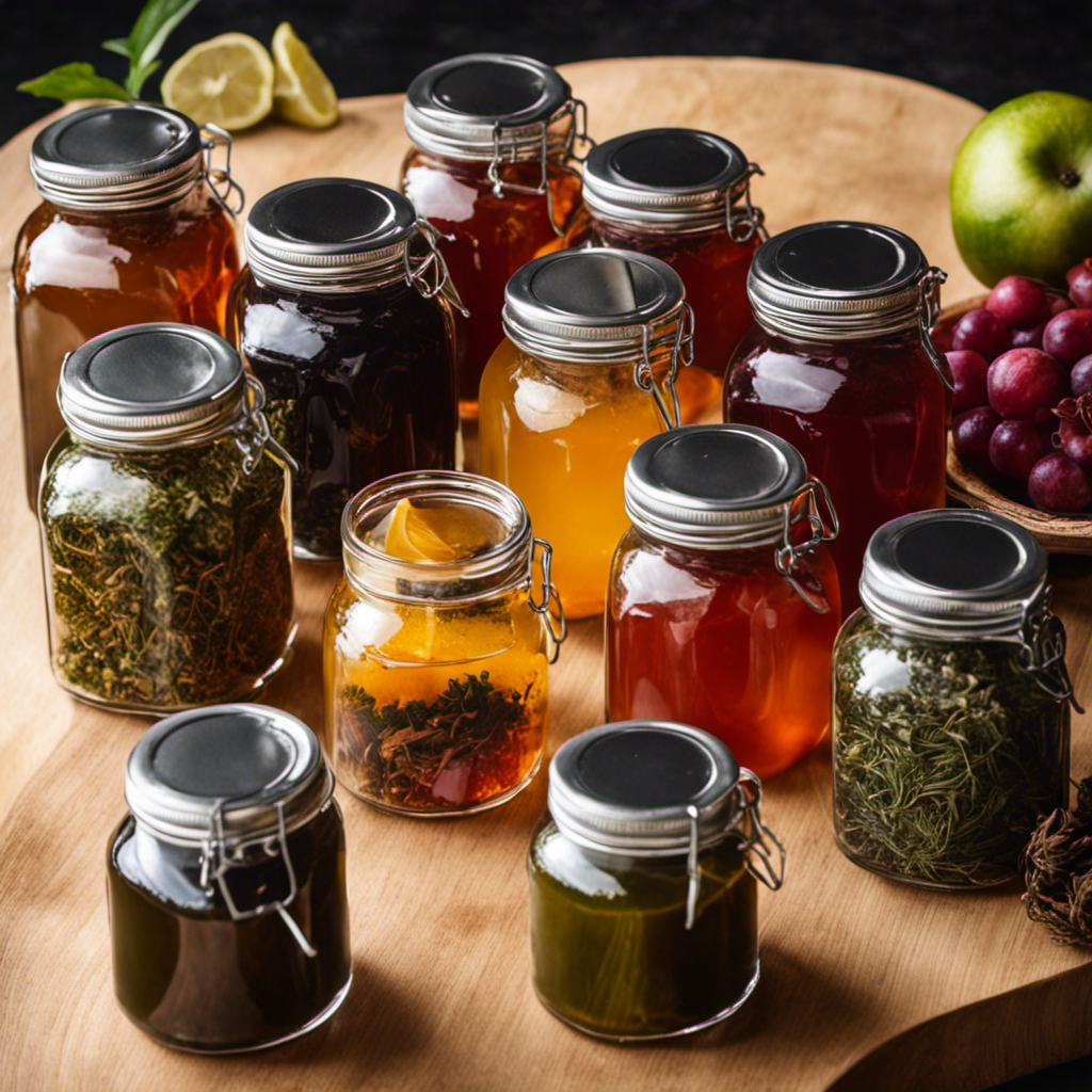 An image showcasing a variety of loose leaf teas, such as black, green, and oolong, displayed in vibrant, transparent glass jars