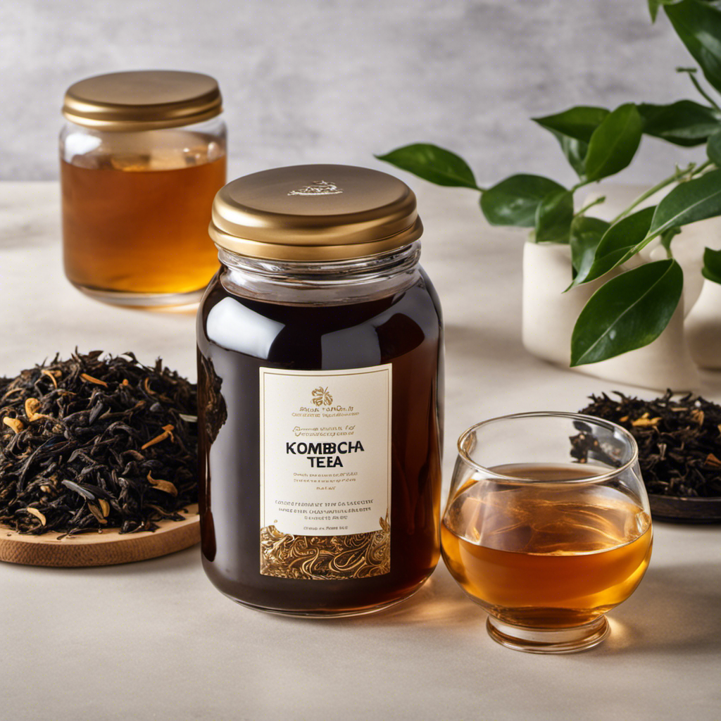 An image showcasing a vibrant, swirling blend of dark, loose-leaf black tea leaves, steeping in a glass jar filled with golden-brown liquid