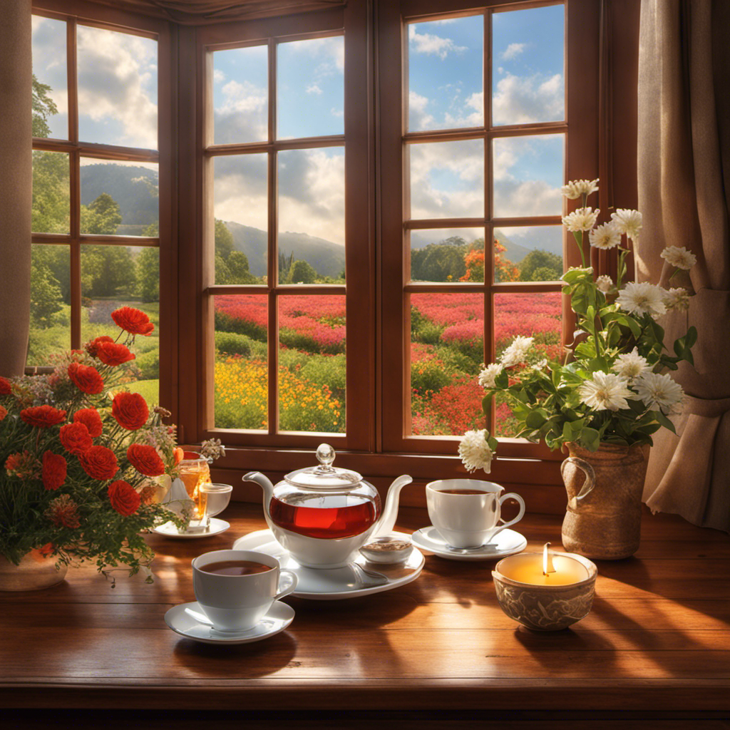 An image of a cozy, sunlit room with a large window overlooking a serene garden