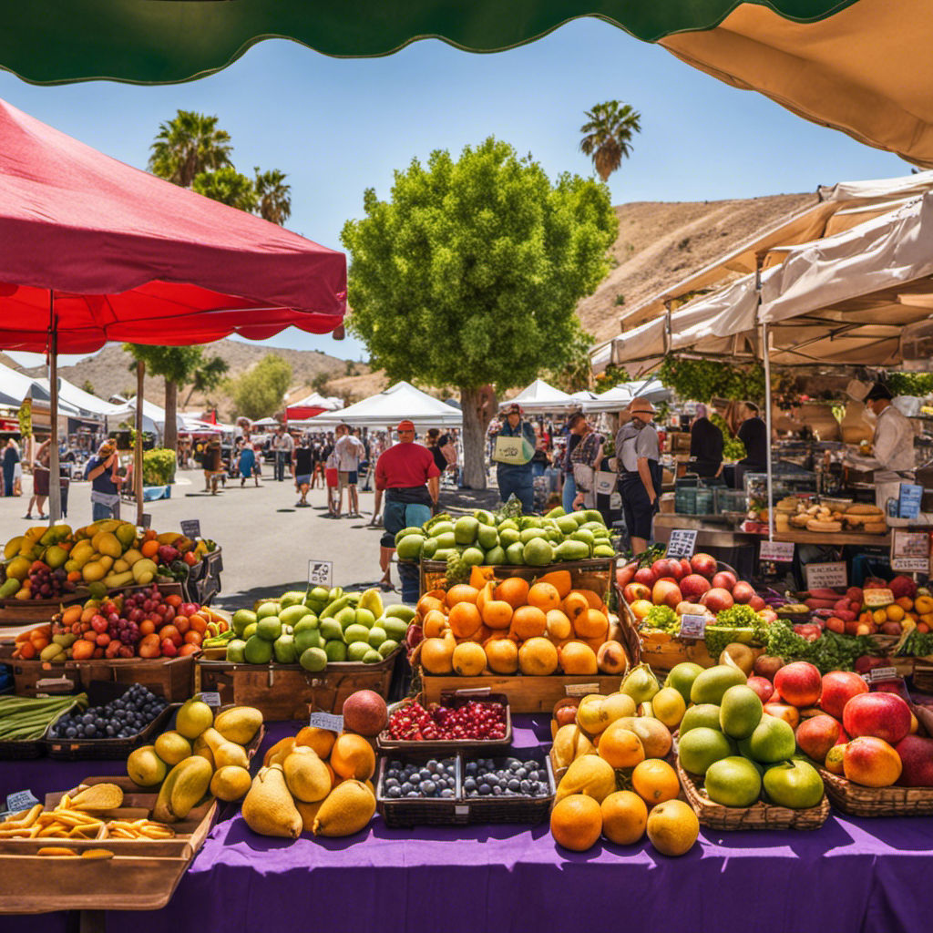 An image showcasing a bustling farmers market in Menifee, California