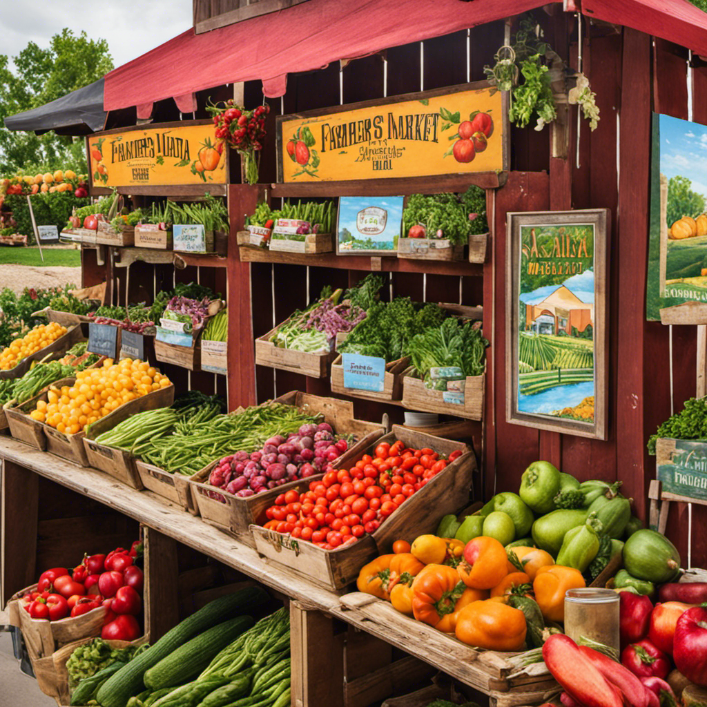 An image showcasing a vibrant local farmers market in Asheland, Nebraska