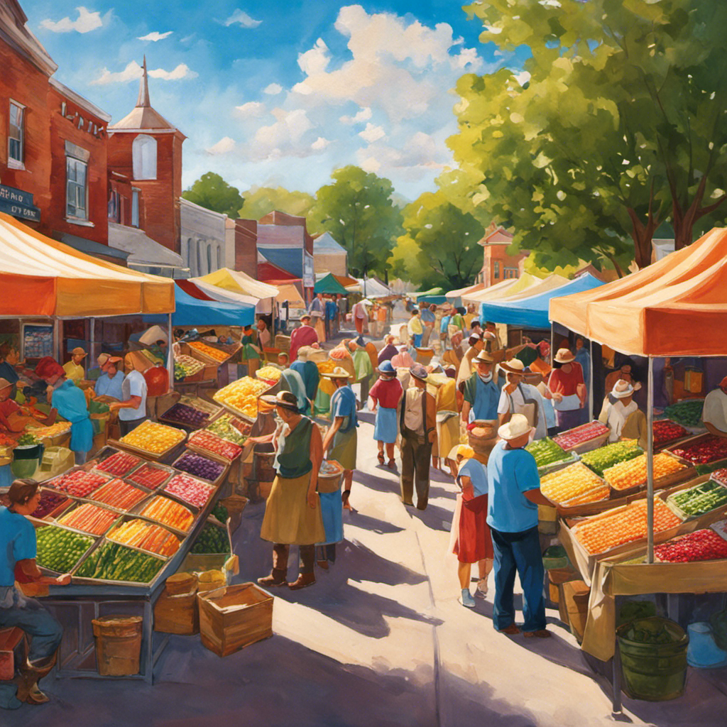 An image showcasing a vibrant farmers market in Ashland, Nebraska, where locals gather to purchase a variety of Kombucha tea flavors