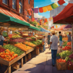 An image depicting a vibrant local farmer's market in the Northwest Side of Chicago