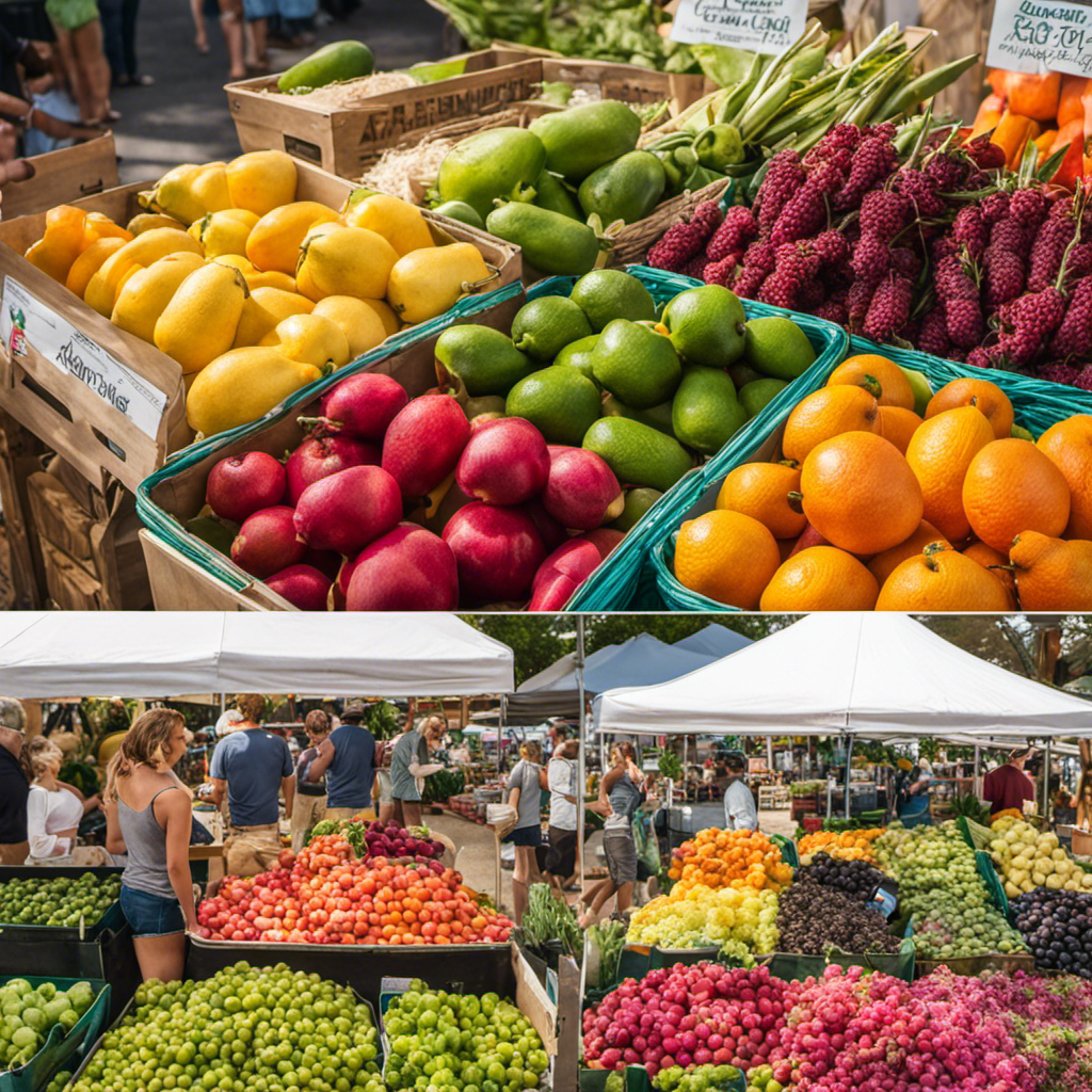 An image that showcases the vibrant farmers market on Johns Island, with colorful stalls offering a variety of Kombucha tea flavors