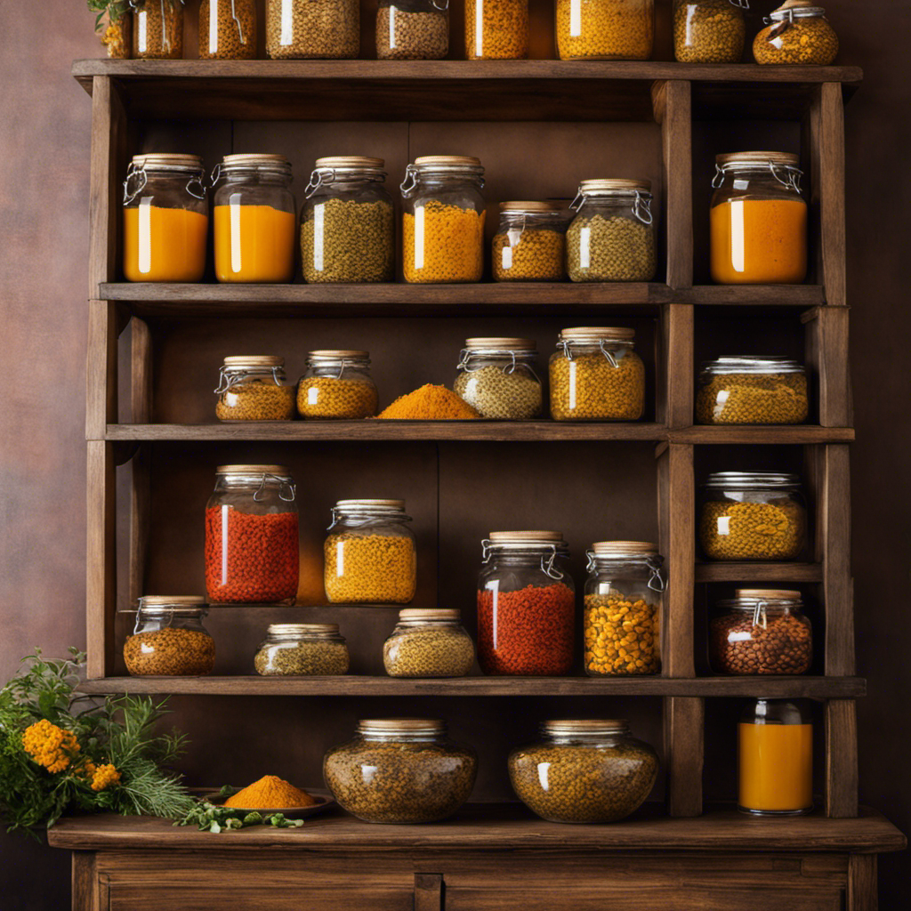 An image capturing the vibrant essence of Brunswick, GA, showcasing a cozy herbal tea shop adorned with rustic wooden shelves filled with neatly stacked jars of turmeric ginger tea, exuding warmth and comfort