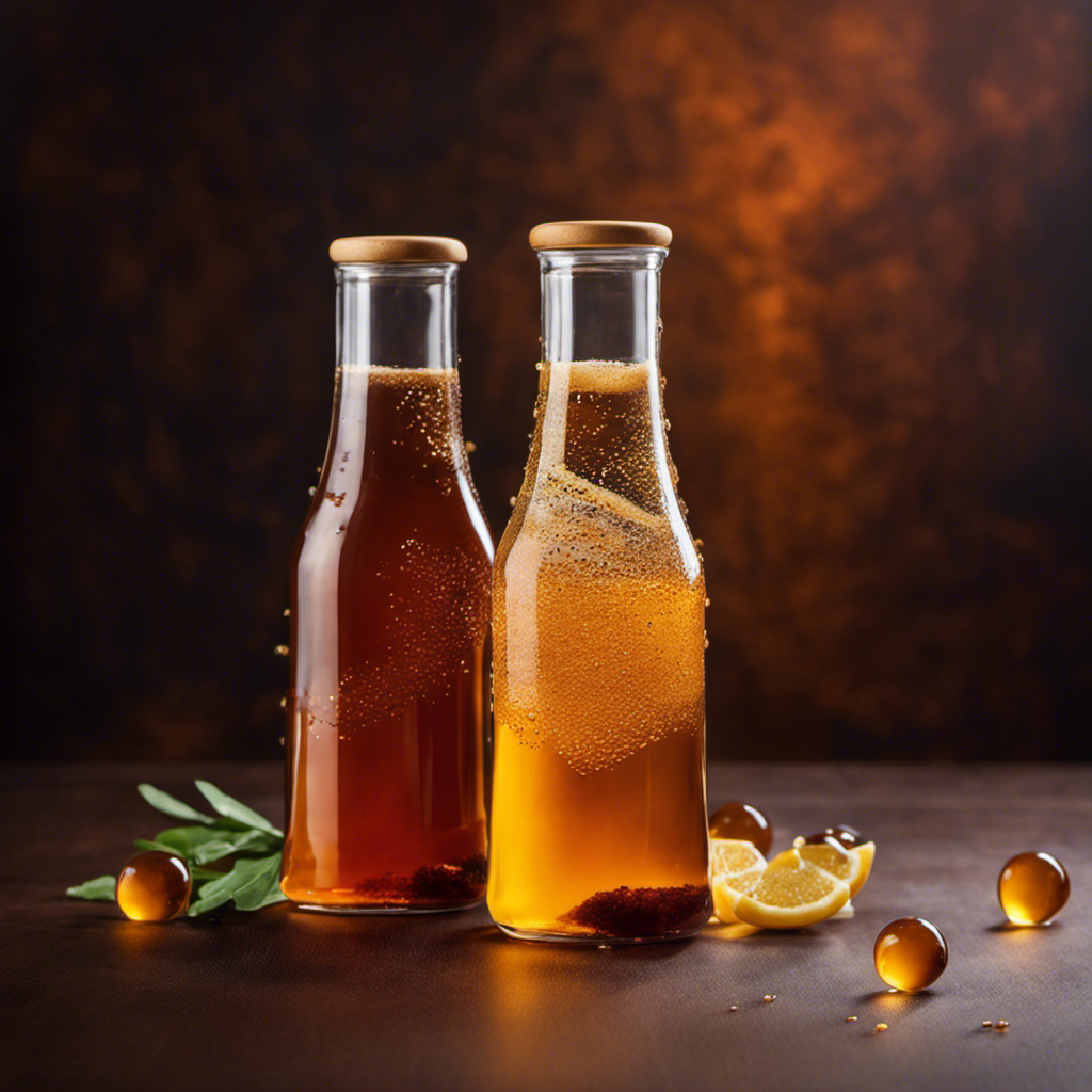 An image showcasing two glass bottles of Kombucha tea side by side