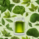 An image showcasing a variety of vibrant green tea leaves, ranging from delicate matcha to earthy sencha, nestled next to a glass jar filled with fermenting kombucha