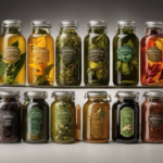 An image showcasing a variety of vibrant tea leaves, such as green, black, and oolong, in glass jars with labels