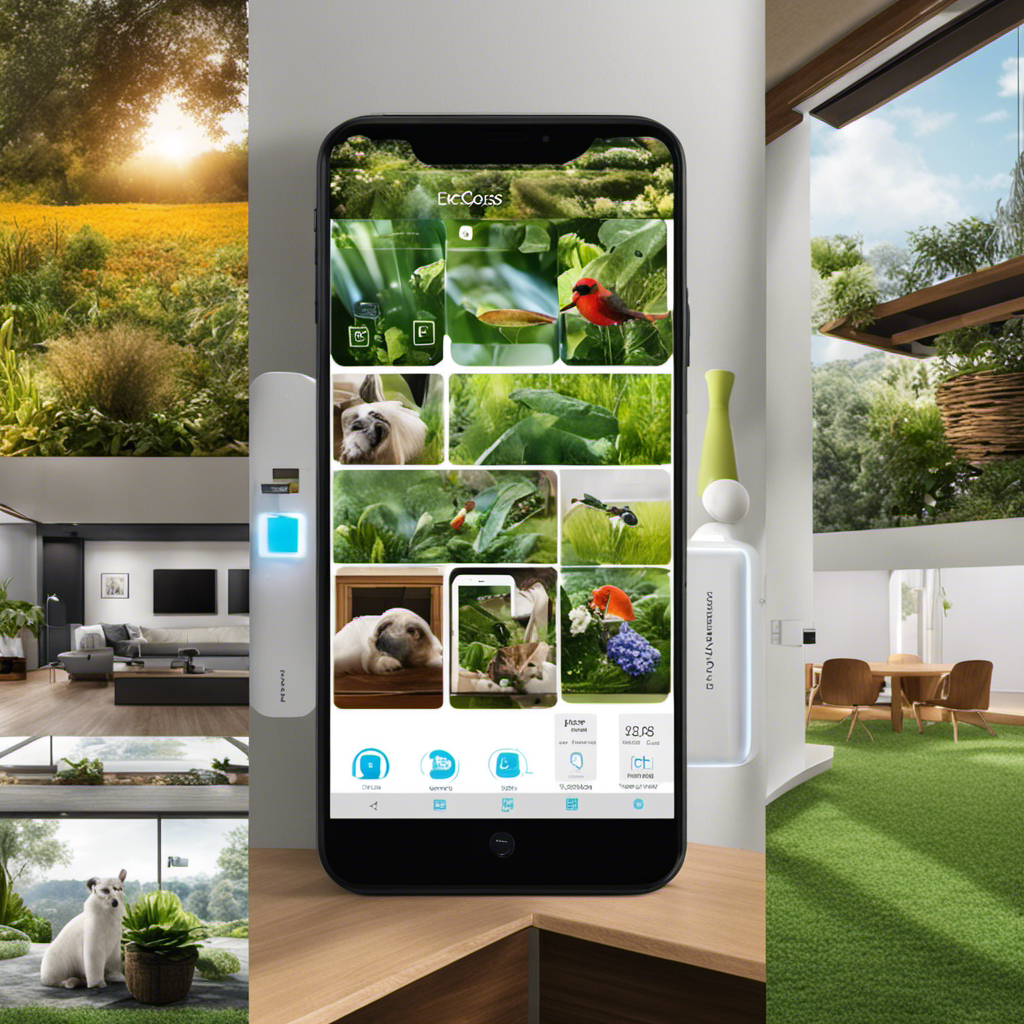 An image of a smartphone screen split in two: on the left side, an Ecovacs Deebot App icon; on the right side, a collage of diverse pictures (e