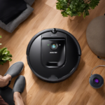 An image showcasing an Ecovacs robotic vacuum cleaner emitting a series of beeps, its LED display showing error codes, while a puzzled homeowner looks on, surrounded by scattered objects on the floor