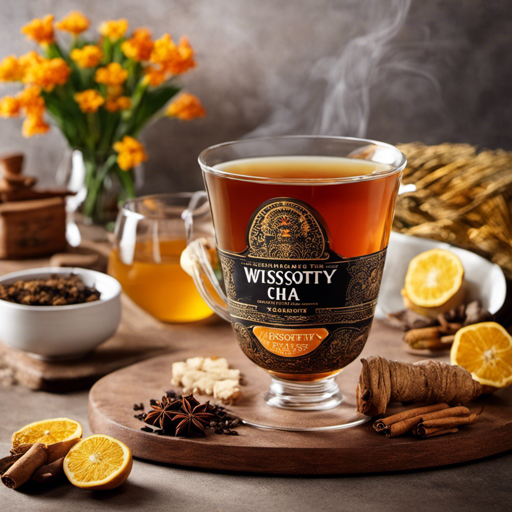 An image that showcases the vibrant blend of Wissotzky Tea's Ginger and Turmeric Spiced Chai