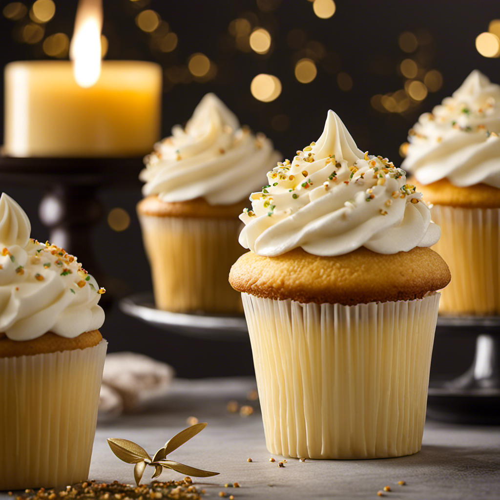 An image showcasing a beautifully lit Vanilla Cupcake Yankee Candle, emitting a warm golden glow
