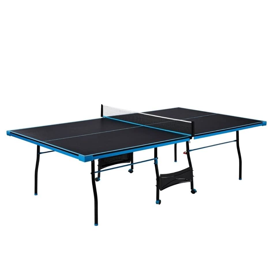 Black Blue Folding Rolling Table Tennis Table Indoor Ping Pong Table with 2 Paddles 2 Balls 1 Net and Post Set 4 Wheels for Easy Movement Perfect Christmas New Year Holiday Season Gifts