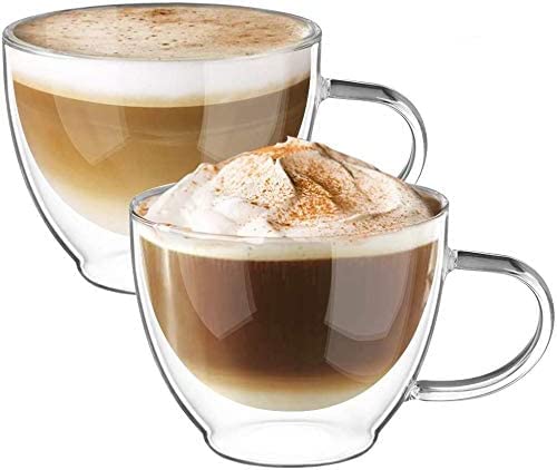 Ecooe Double Walled Glass Coffee Mug 12 oz Latte Cappuccino Cups Set of 2