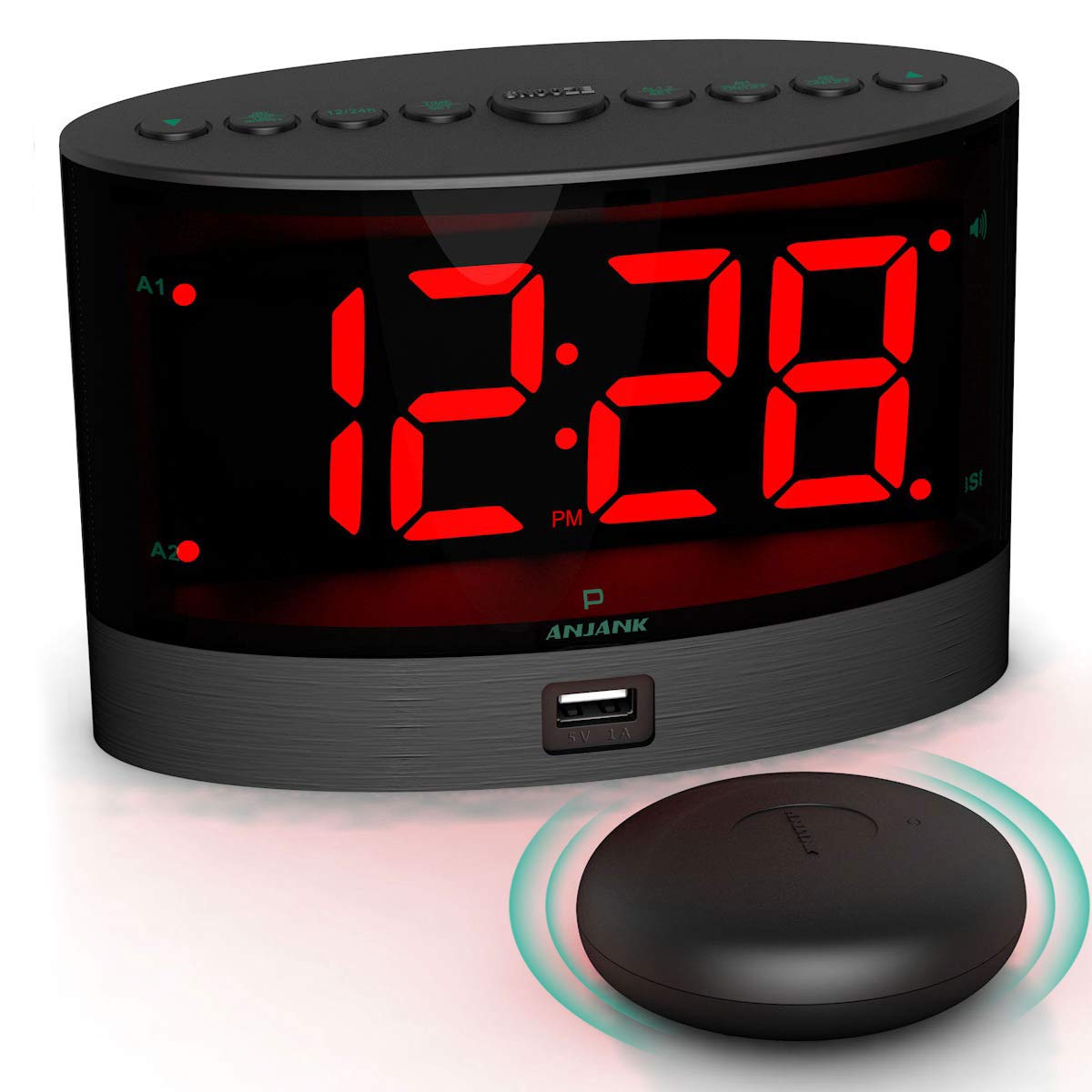 ANJANK Extra Loud Alarm Clock with Wireless Bed Shaker