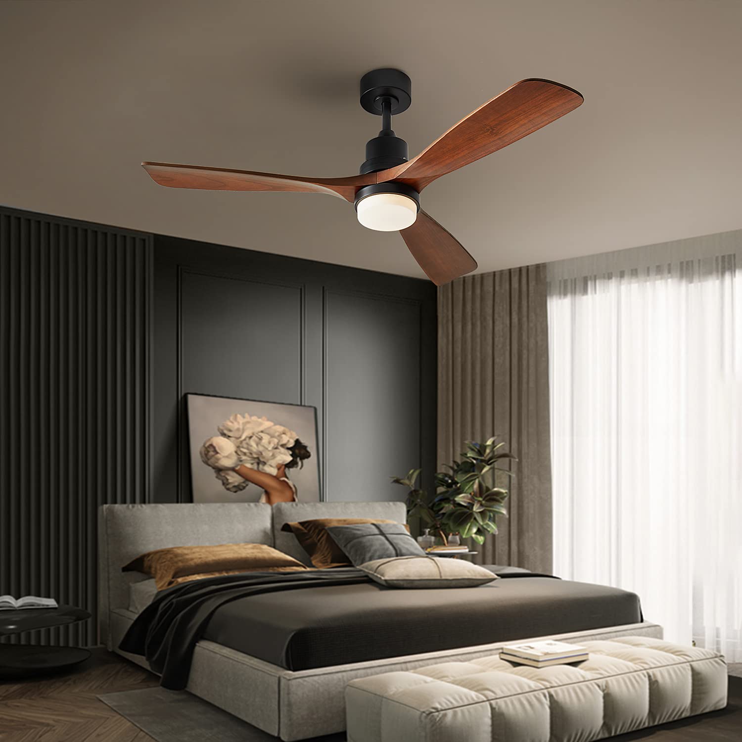 Chriari Ceiling Fans with Lights, 60" Wood Ceiling Fan with Remote Control