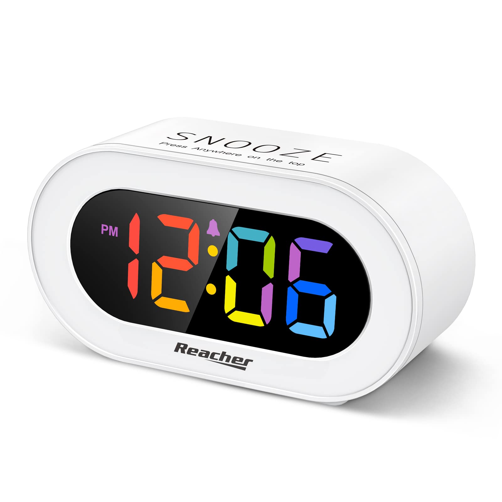 REACHER Small Colorful LED Digital Alarm Clock with Snooze