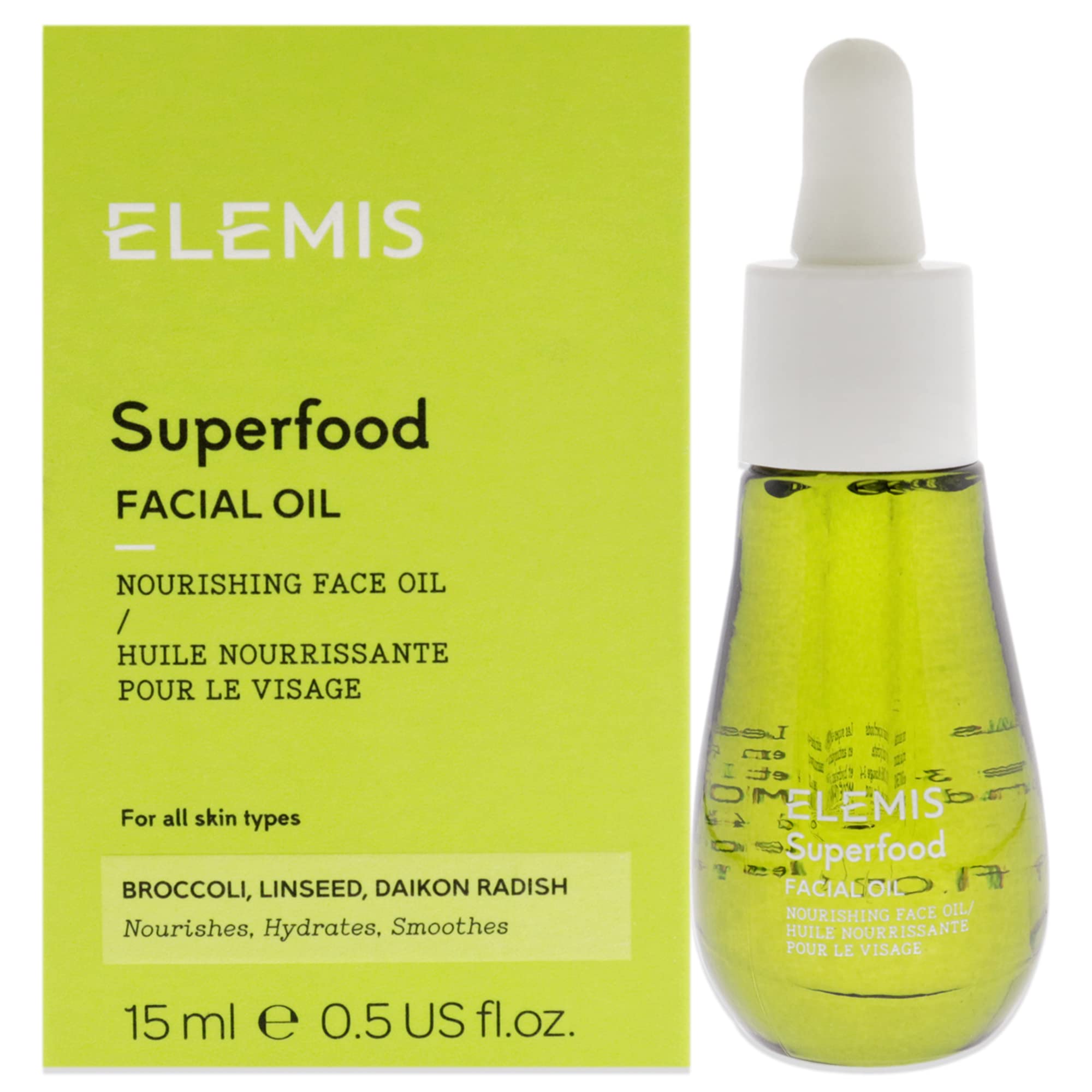 ELEMIS Superfood Facial Oil Concentrated Lightweight, Nourishing Daily Face Oil Hydrates and Smooths Skin 0.5 Fl Oz (Pack of 1)