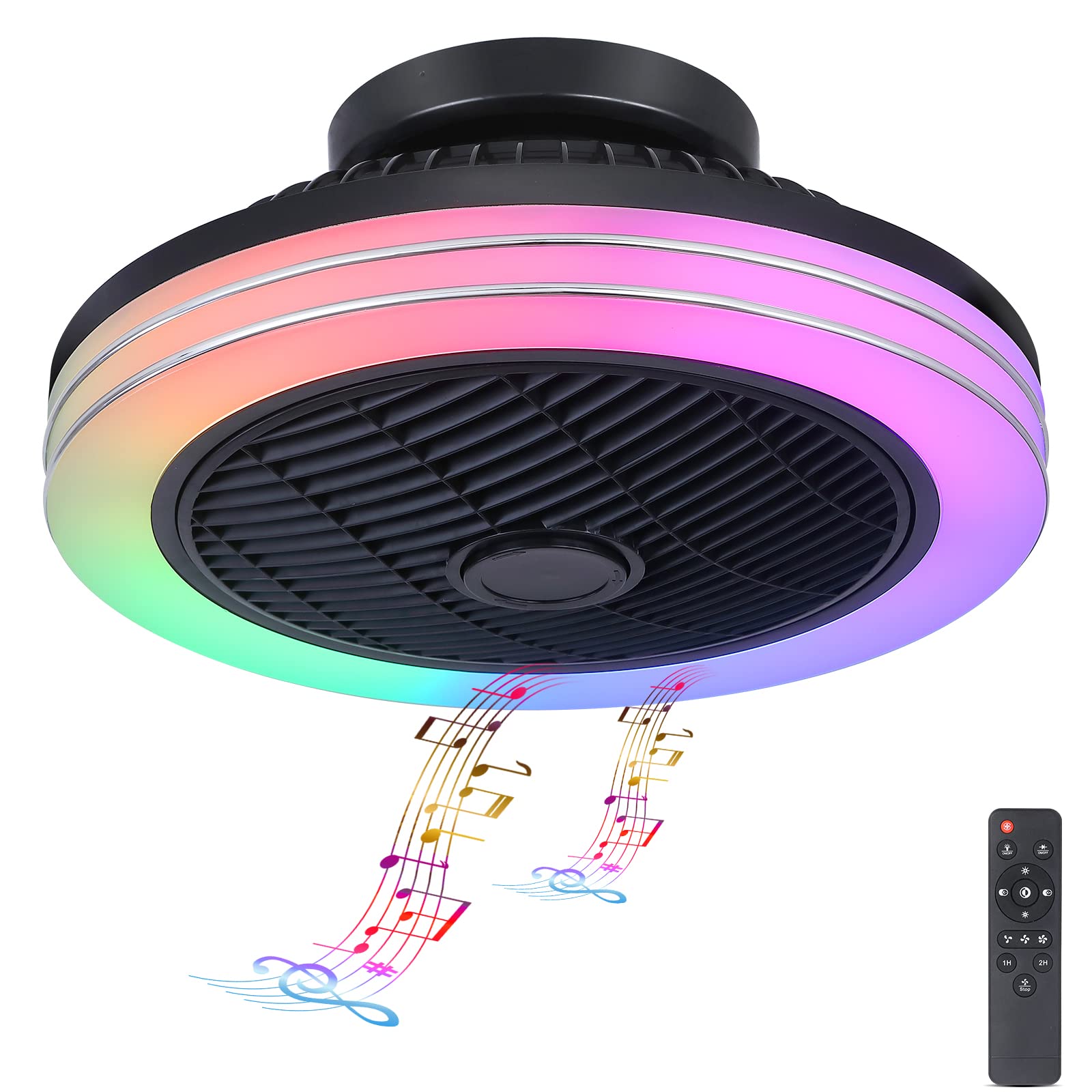 MADSHNE RGB Low Profile Ceiling Fan with Lights and Remote