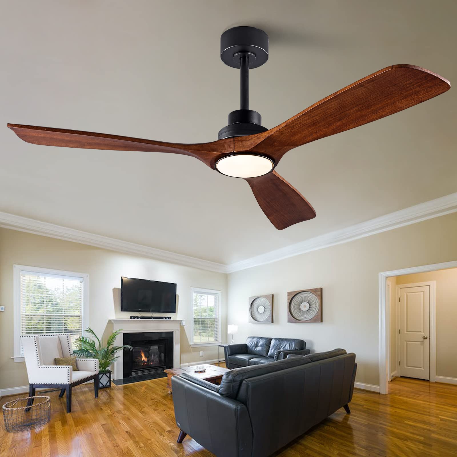 QUTWOB 52" Wood Ceiling Fan with Lights Remote Control