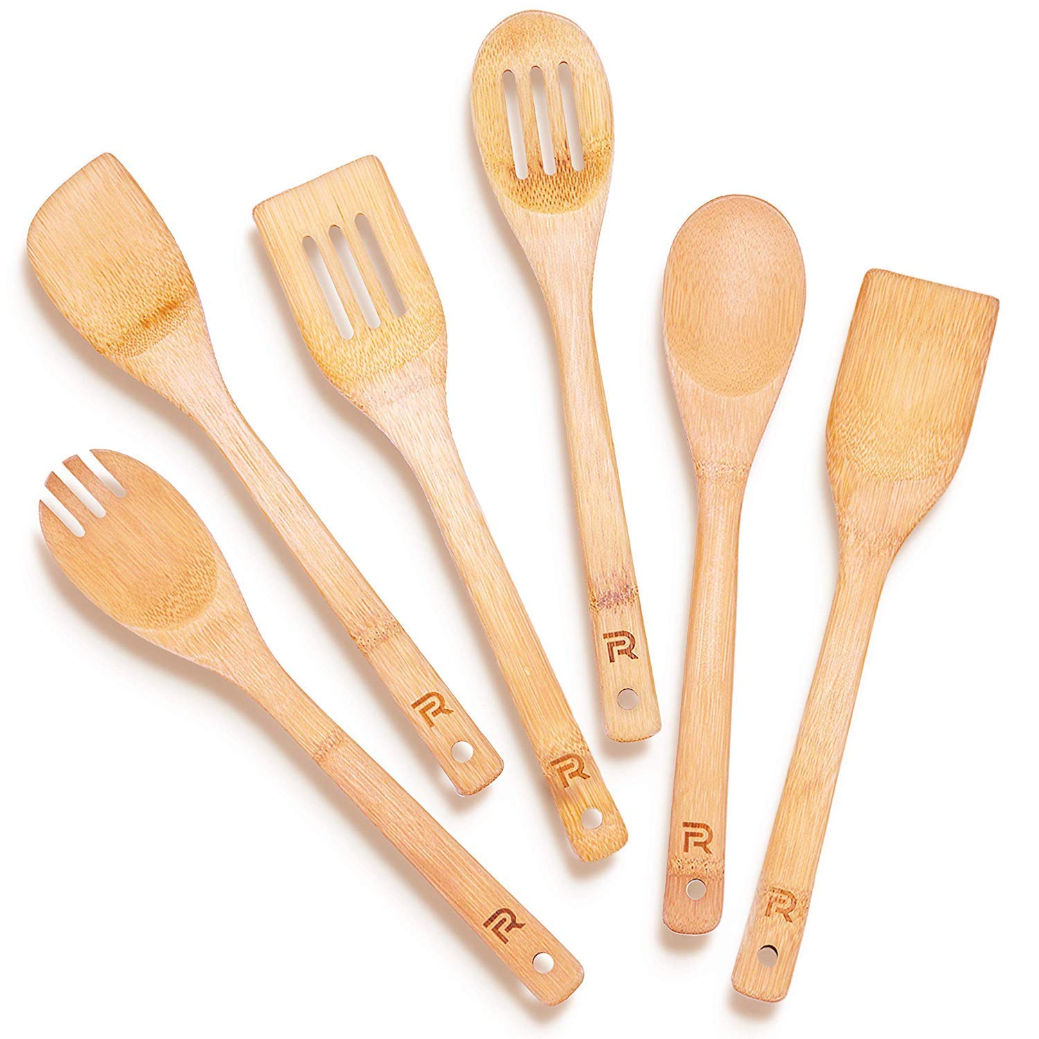 Riveira Bamboo Wooden Spoons for Cooking 6-Piece