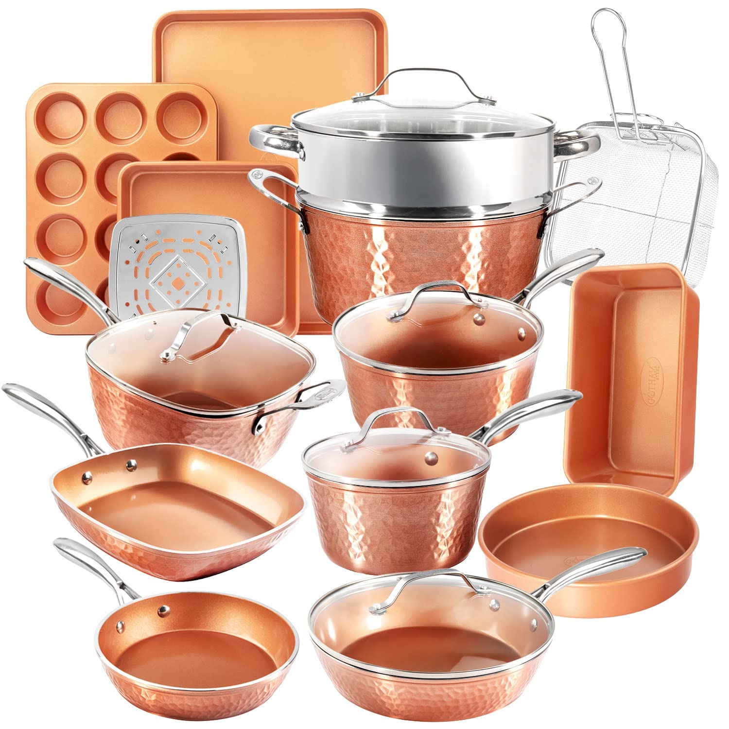 Gotham Steel Hammered Copper Collection – 20 Piece Premium Cookware & Bakeware Set