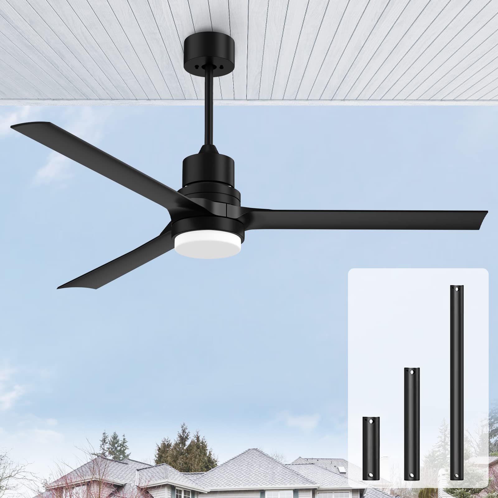 Biukis Black 60-inch Modern Ceiling Fans with Lights,Remote Control Reversible DC Motor for Indoor and Outdoor,Patio Bedroom Living Room