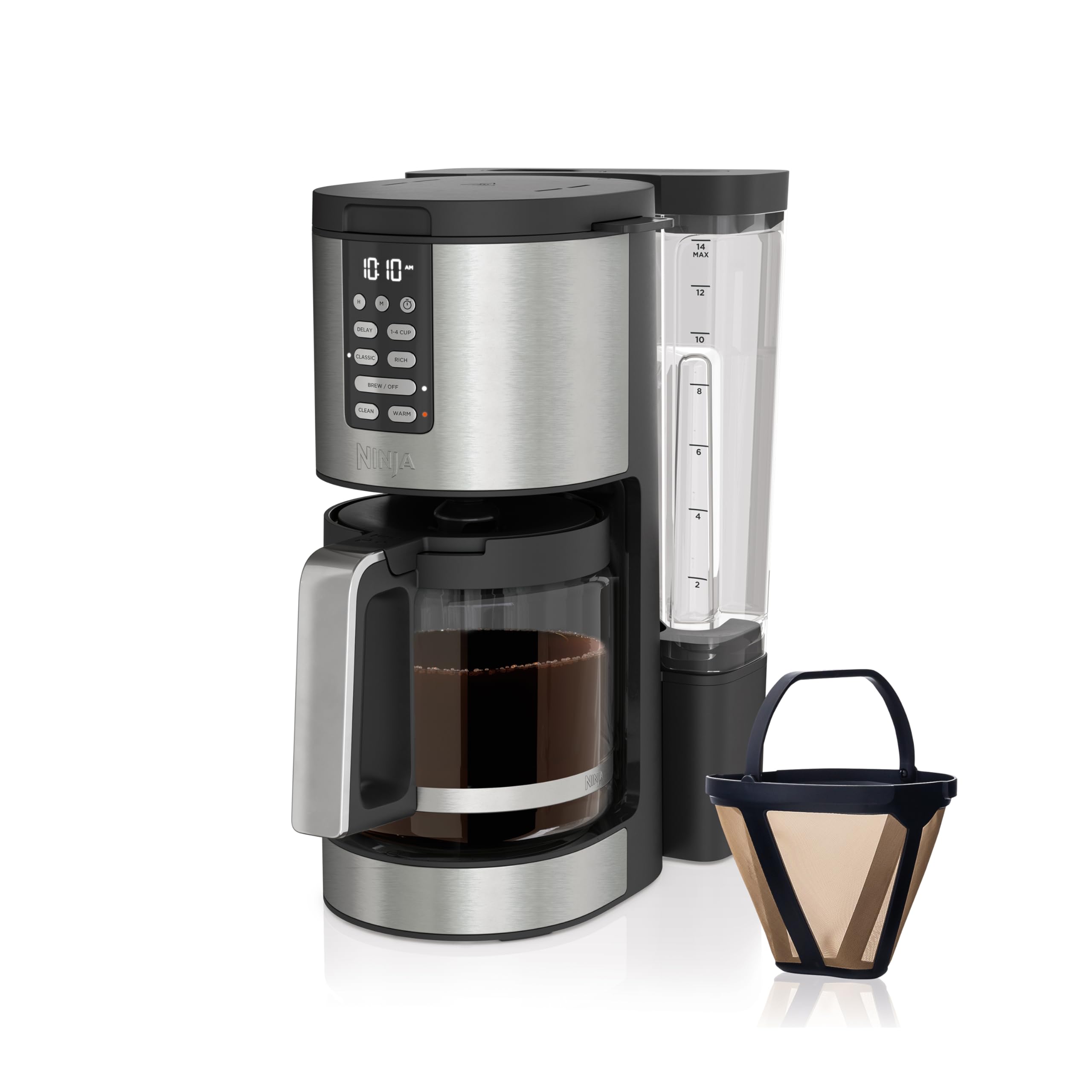 Ninja DCM201 14 Cup , Programmable Coffee Maker XL Pro with Permanent Filter, 2 Brew Styles Classic & Rich, 4 Programs Small Batch, Delay Brew, Freshness Timer & Keep Warm, Stainless Steel 14-Cup Carafe Stainless Steel