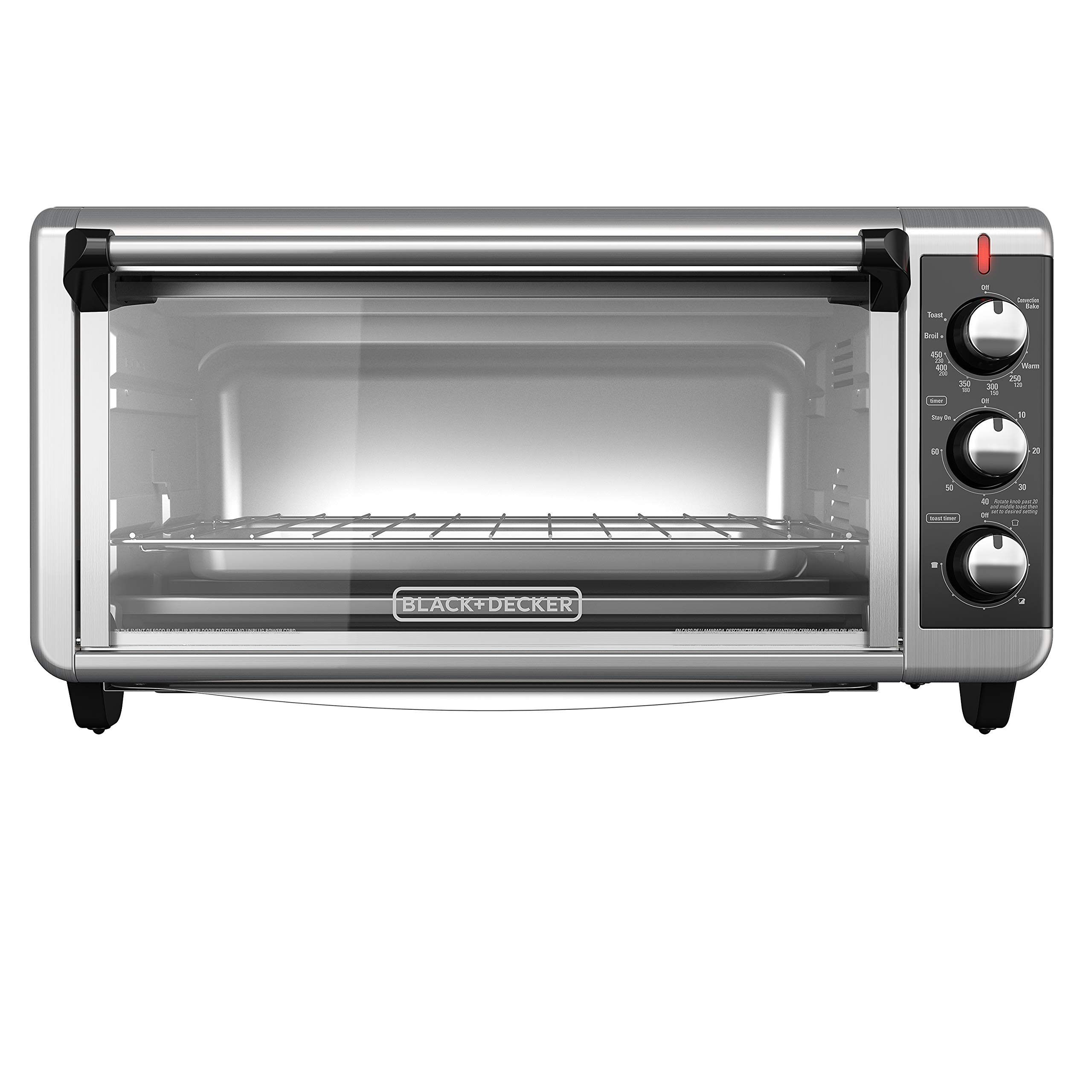 BLACK+DECKER 8-Slice Extra-Wide Stainless Steel/Black Convection Countertop Toaster and Pizza Oven with Broiler Pan