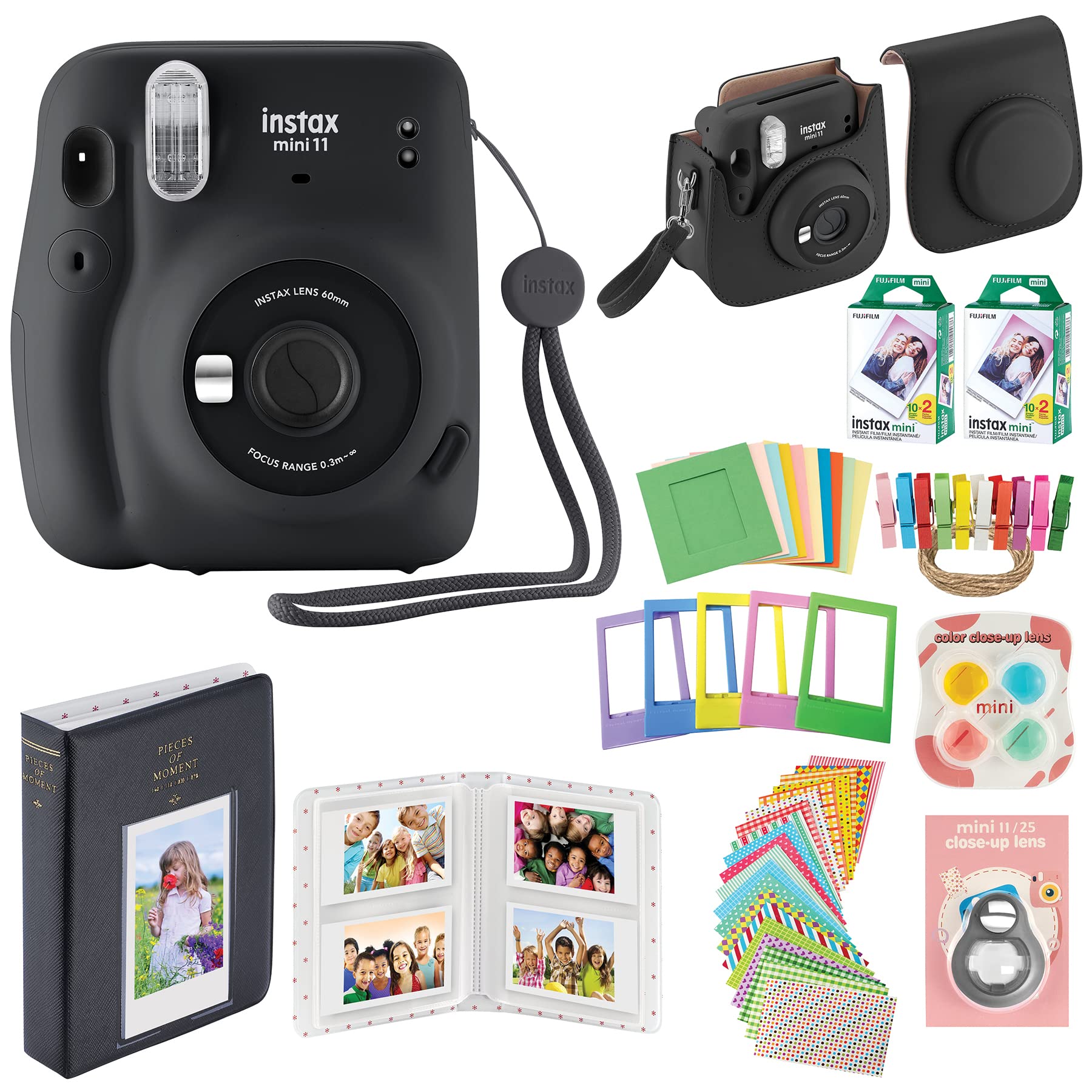 Fujifilm Instax Mini 11 Instant Camera with 40 Fuji Film Prints, Including Case, Album, and Accessory Gift Bundle (Charcoal Grey)