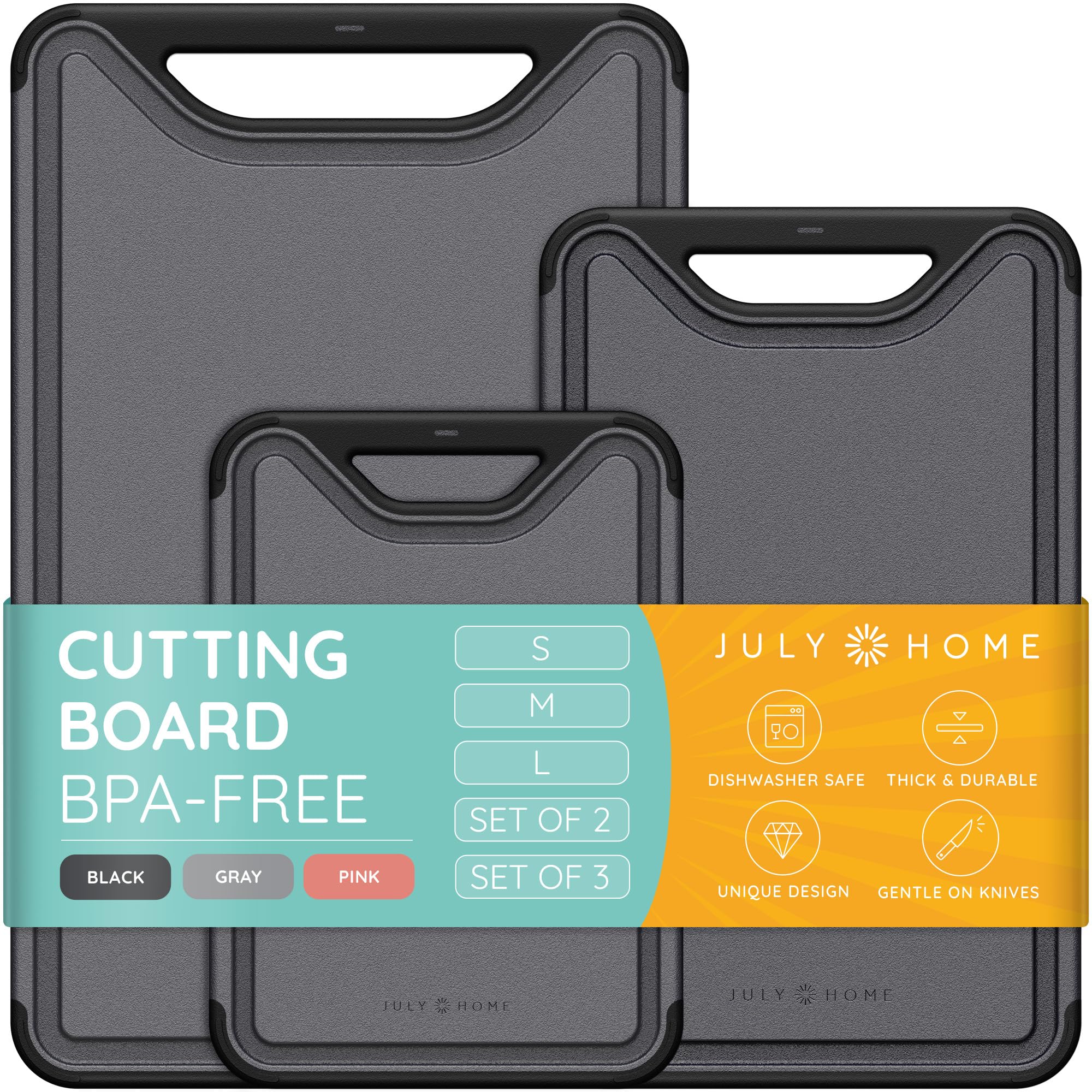 JULY HOME Cutting Boards for Kitchen with Juice Grooves