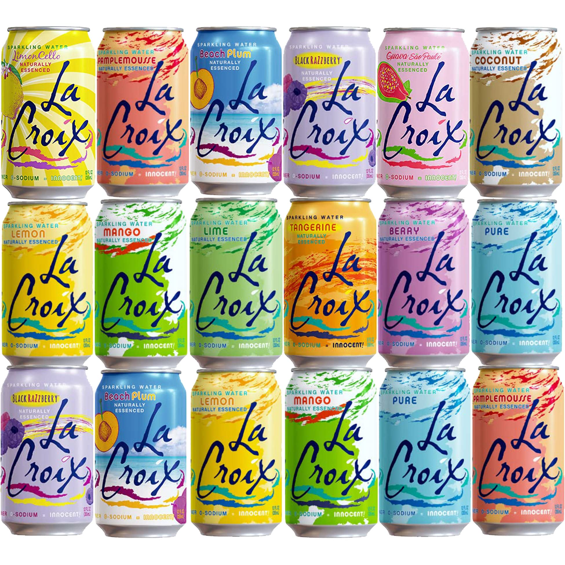 BeeQ Box - (Pack of 18) La Croix Sparkling Water, Variety of 12 Flavors, Naturally Essenced Sparkling Water, 12 Ounce Cans Variety Packs 12.02 Fl Oz (Pack of 18)