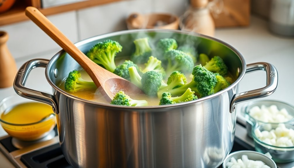 add broccoli and stock