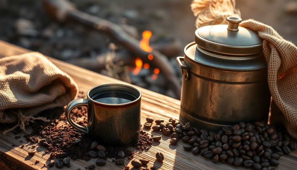 brewing coffee over campfire