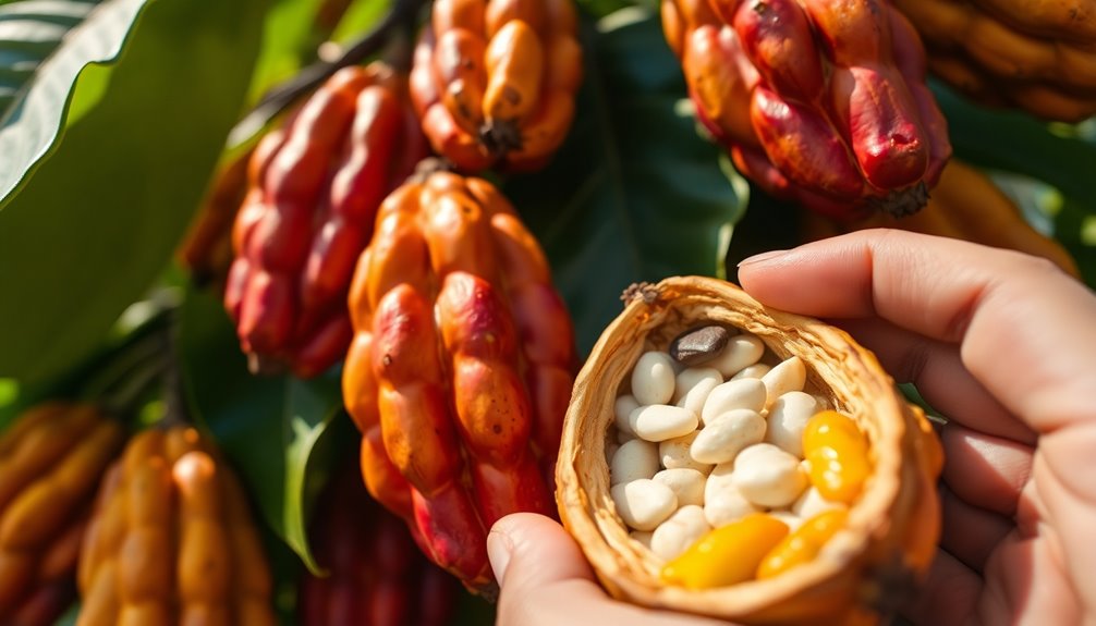 choosing mature cacao pods