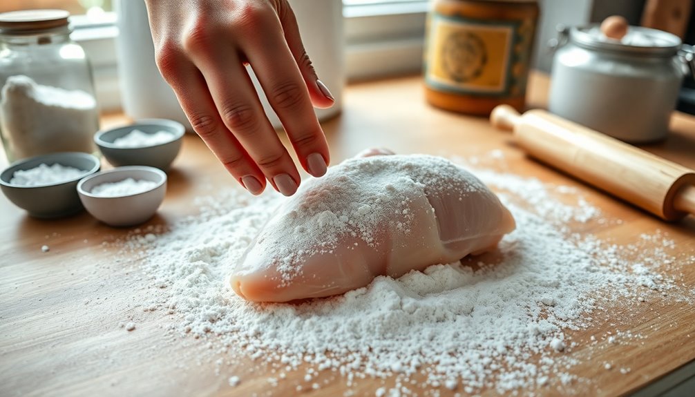 coat chicken with flour