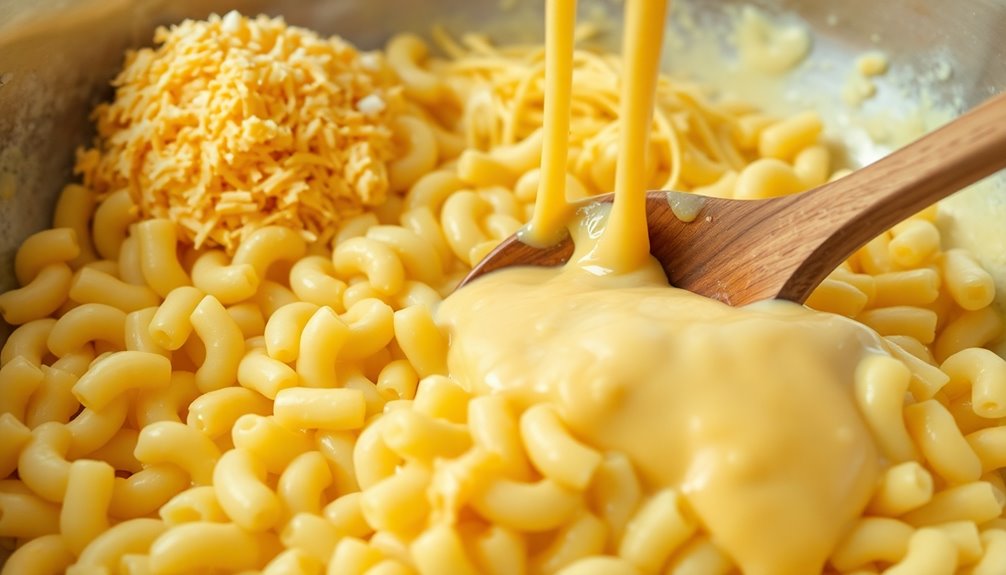combine cheeses and pasta