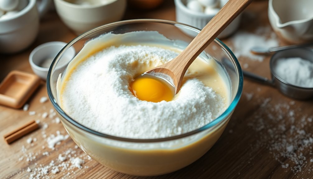 combine sugar and eggs